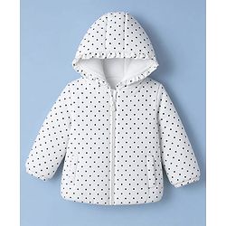 Babyhug Woven Full Sleeves Polka Dots Printed Hooded Padded Jacket - White
