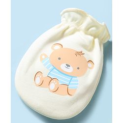 Babyhug 100% Cotton Interlock Knit Mittens & Booties With Teddy Bear Print - Yellow