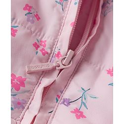 Babyhug Woven Full Sleeves Floral Printed Hooded Padded Jacket with Bow Applique- Pink