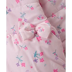 Babyhug Woven Full Sleeves Floral Printed Hooded Padded Jacket with Bow Applique- Pink