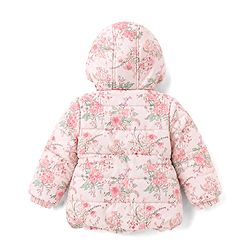 Babyhug Woven Full Sleeves Floral Printed Hooded Padded Jacket - Pink