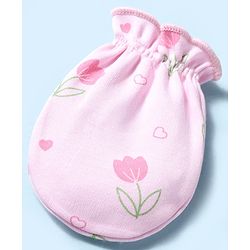 Babyhug 100% Cotton Interlock Knit Mittens & Booties With Floral Print - Pink