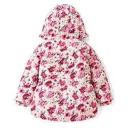 Babyhug Woven Full Sleeves Floral Printed Hooded Padded Jacket - Pink