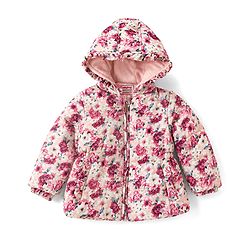Babyhug Woven Full Sleeves Floral Printed Hooded Padded Jacket - Pink