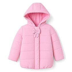 Babyhug Woven Full Sleeves  Hooded Jacket With Bow Applique - Pink