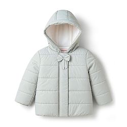 Babyhug Woven Hooded Padded Jacket with Full Sleeves and Bow Detail - Sea Green