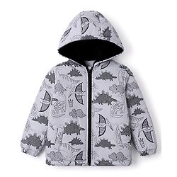Babyhug Woven Reversible Jackets with Full Sleeves and Dinosaur Print in Grey for 6-9 Months