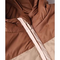 Babyhug Woven Padded Winter Hooded Jacket with Full Sleeves and B Applique in Brown