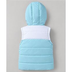 Babyhug Woven Sleeveless Hooded Padded Jacket with Letter B Patch - Light Blue