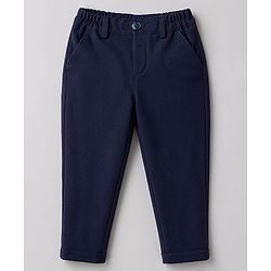 Babyhug Woven Full Sleeves Solid Three Piece Party Suit With Bow - Navy Blue