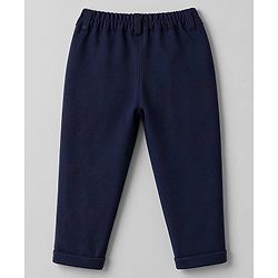 Babyhug Woven Full Sleeves Solid Three Piece Party Suit With Bow - Navy Blue