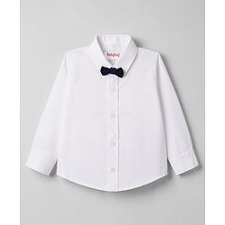 Babyhug Woven Full Sleeves Solid Three Piece Party Suit With Bow - Navy Blue