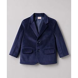 Babyhug Woven Full Sleeves Solid Three Piece Party Suit With Bow - Navy Blue