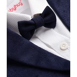 Babyhug Woven Full Sleeves Solid Three Piece Party Suit With Bow - Navy Blue