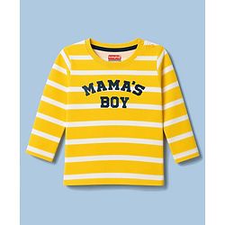 Babyhug 100% Cotton Knit Full Sleeves Striped T- Shirt With Text Print - Yellow