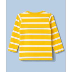 Babyhug 100% Cotton Knit Full Sleeves Striped T- Shirt With Text Print - Yellow