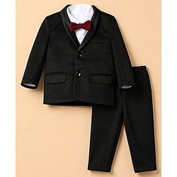 Babyhug Woven Full Sleeves Woven Party suit With Bow - Black