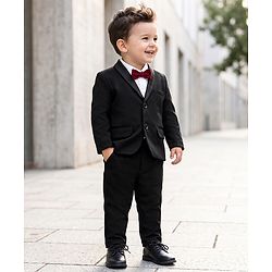 Babyhug Woven Full Sleeves Woven Party suit With Bow - Black