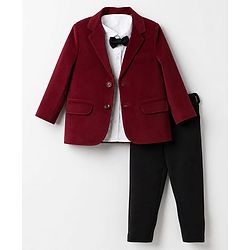 Babyhug Woven Full Sleeves Party Suit With Bow - Maroon