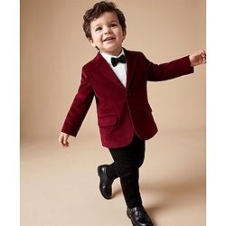 Babyhug Woven Full Sleeves Party Suit With Bow - Maroon