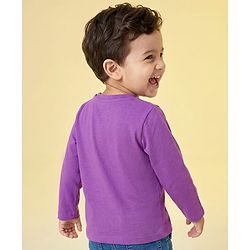 Babyhug 100% Cotton Knit Full Sleeves T-Shirt With Daddy Is My Hero Text Print - Purple