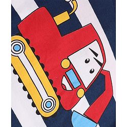 Babyhug 100% Cotton Knit Full Sleeves Striped T-Shirt with Attached Polo Shirt and Excavator Print - Red & Blue