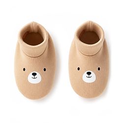 Babyhug 100% Cotton Interlock Knit Cap Mitten & Booties with Bear Print & Applique Tan - Diameter 19 cm