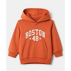 Babyhug Heavy Gauge Terry Knit Sweatshirt With Full Sleeves and Boston 48 Text Print - Rust Orange
