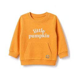 Babyhug Heavy Gauge 100% Cotton Terry Knit Sweatshirt With Full Sleeves and Little Pumpkin Text Print - Orange