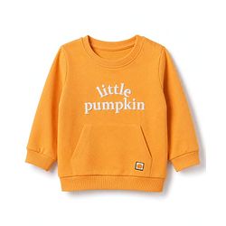 Babyhug Heavy Gauge 100% Cotton Terry Knit Sweatshirt With Full Sleeves and Little Pumpkin Text Print - Orange