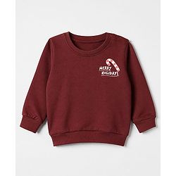 Babyhug 100% Cotton Terry Knit Sweatshirt with Full Sleeves and Holiday Essentials Print in Maroon