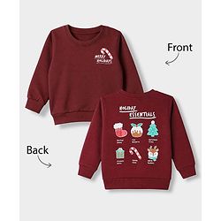 Babyhug 100% Cotton Terry Knit Sweatshirt with Full Sleeves and Holiday Essentials Print in Maroon