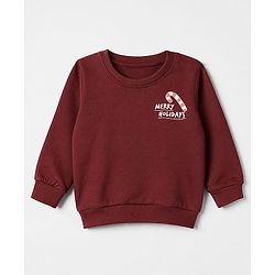 Babyhug 100% Cotton Terry Knit Sweatshirt with Full Sleeves and Holiday Essentials Print in Maroon