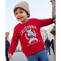 Babyhug 100% Cotton Terry Knit Sweatshirt with Full Sleeves and Bear Print - Maroon