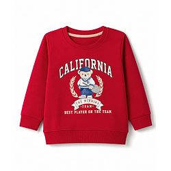 Babyhug 100% Cotton Terry Knit Sweatshirt with Full Sleeves and Bear Print - Maroon