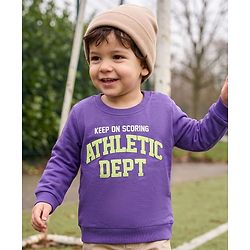 Babyhug 100% Cotton Terry Knit Full Sleeves Sweatshirt with Keep On Scoring Text Print - Purple