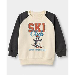 Babyhug 100% Cotton Terry Knit Full Sleeves Heavy Gauge Sweatshirt With Ski Club Print - Beige