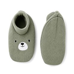 Babyhug 100% Cotton Interlock Knit Cap Mittens & Booties Set With Teddy Bear Print Olive Green - Diameter 11.5 cm