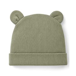 Babyhug 100% Cotton Interlock Knit Cap Mittens & Booties Set With Teddy Bear Print Olive Green - Diameter 11.5 cm
