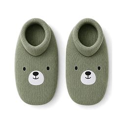 Babyhug 100% Cotton Interlock Knit Cap Mittens & Booties Set With Teddy Bear Print Olive Green - Diameter 11.5 cm