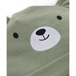 Babyhug 100% Cotton Interlock Knit Cap Mittens & Booties Set With Teddy Bear Print Olive Green - Diameter 11.5 cm