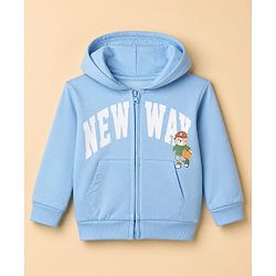 Babyhug 100% Cotton Terry Knit Sweatshirt With Full Sleeves and Bear Print in Light/Sky Blue
