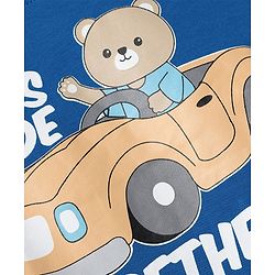 Babyhug 100% Cotton Heavy Gauge Terry Knit Sweatshirt with Full Sleeves and Let's Ride Together Text with Bear in Car Print - Blue