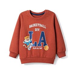 Babyhug Heavy Gauge 100% Cotton Terry Knit Sweatshirt with Full Sleeves and Basketball Print -Brown