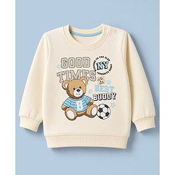 Babyhug Heavy Gauge 100% Cotton Terry Knit Sweatshirt With Full Sleeves and Teddy Bear Print - Offwhite
