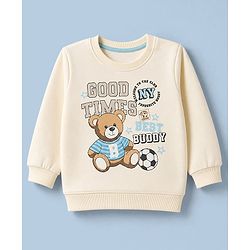 Babyhug Heavy Gauge 100% Cotton Terry Knit Sweatshirt With Full Sleeves and Teddy Bear Print - Offwhite