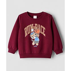Babyhug Heavy Gauge 100% Cotton Terry Knit Sweatshirt With Full Sleeves and Baseball Print - Brown