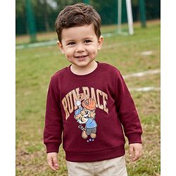 Babyhug Heavy Gauge 100% Cotton Terry Knit Sweatshirt With Full Sleeves and Baseball Print - Brown