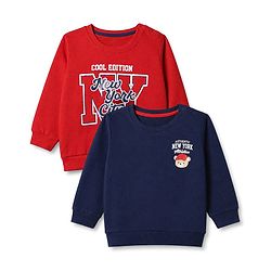 Babyhug 100% Cotton Knit Sweatshirt with Full Sleeves and Cool Edition New York City Brooklyn Atheletic Department Text in Blue & Red Pack of 2