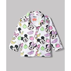 Babyhug Disney Single Jersey Knit Full Sleeves Co-Ords Shirt & Pyjama Night Suit with Minnie Mouse Graphics - White